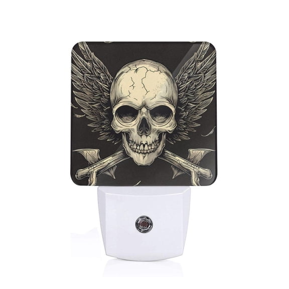 Xecao Gothic Winged Skull for Night Light - a Wall-mounted LED Fixture with A Dusk-to-dawn Sensor, Ideal for Bedrooms, Bathrooms, Hallways, and Kitchens-US