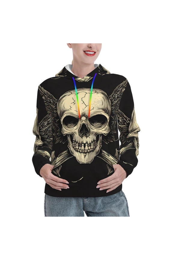 Gothic Winged Skull Pattern Hoodies for Women Sweatshirts Long Sleeve Sweatshirts Pullover Outfits with Pocket-