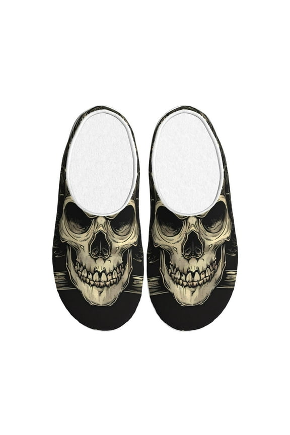 Gothic Winged Skull Print Cotton Slippers Fuzzy Warm Cozy Slippers Non Slip House Slippers For Indoor Outdoor Cotton Slippers House Slippers-39/40