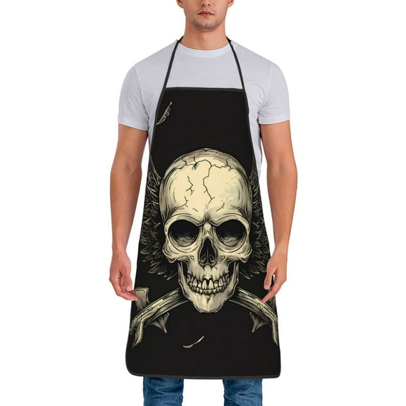 Xecao Gothic Winged Skull Print Funny BBQ Chef Aprons for Men Women,Adjustable Kitchen Cooking Aprons with Pocket Waterproof Oil Proof No Pilling Fading