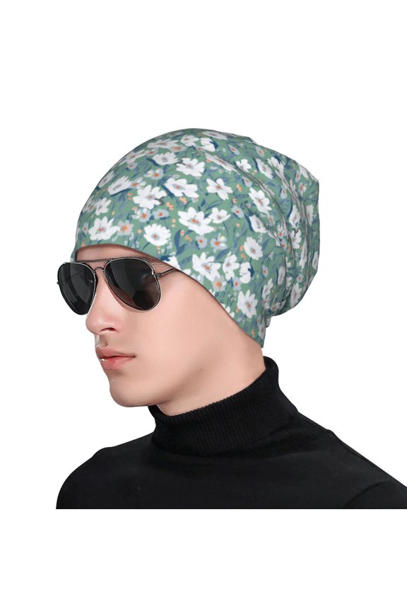 Gouache Flowers Print Beanie Knitted Hat for Men Women, Winter Fashion Knit Cuffed Caps Unisex