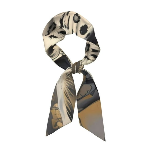 Xecao Graceful Snow Leopard Pattern Large Satin Head Scarf - Satin Hair Scarves Silk Bandana Scarf Headscarf Silk Feeling Scarf for Women