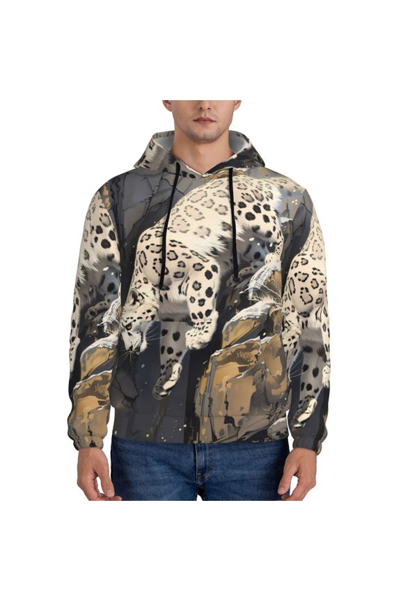 Graceful Snow Leopard Pattern Men's Adult Pullover Hoodie,Hooded Sweatshirt-Medium
