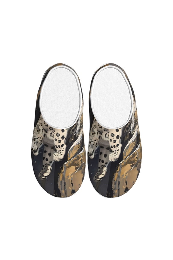 Graceful Snow Leopard Print Cotton Slippers Fuzzy Warm Cozy Slippers Non Slip House Slippers For Indoor Outdoor Cotton Slippers House Slippers-8