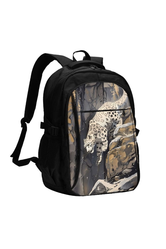 Graceful Snow Leopard for Travel Laptop Backpack, USB-Charging-Enabled, Spacious Business Backpack for Men and Women,College School Computer Bag