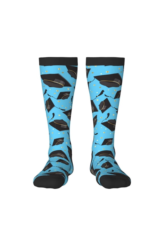 Graduation Hats2 print thigh-high socks, crafted for both men and women with a stretchy, high-opaque design perfect for daily wear