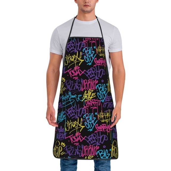 Xecao Graffiti Art Print Funny BBQ Chef Aprons for Men Women,Adjustable Kitchen Cooking Aprons with Pocket Waterproof Oil Proof No Pilling Fading