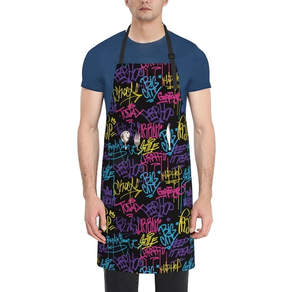 Xecao Graffiti Art Print Kitchen Cooking Aprons, Waterproof Adjustable Bib Aprons with 2 Pockets for Women Men Chef