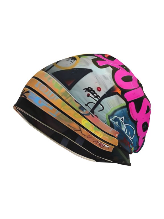 Graffiti Lamp Urban Scene Print Knit Hat,Winter Beanie for Men Women, Beanie Soft Warm Ski Stocking Cuffed Cap