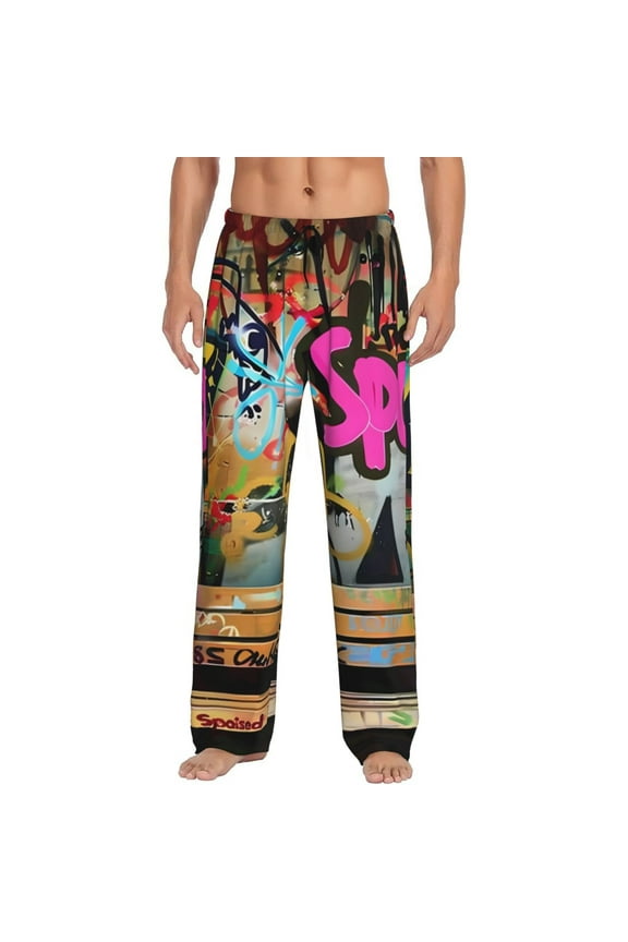 Graffiti Lamp Urban Scene Print Men's Straight Lounge Pajama Pants - The Ultimate in Comfortable Sleepwear-Small
