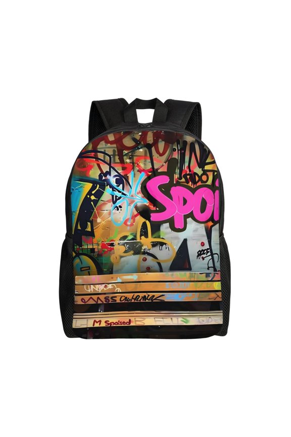 Graffiti Lamp Urban Scene Print School Backpack with Laptop Compartment Small Travel Laptop Backpack for Women Men Waterproof College Backpack Simple School Bag