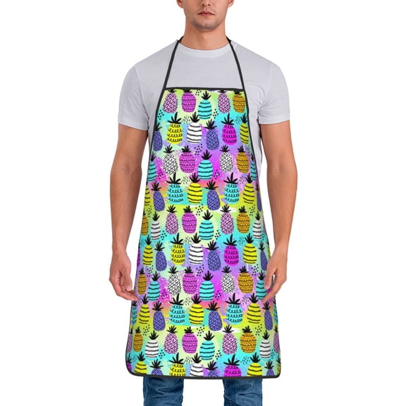 Xecao Graffiti Pineapples Print Funny BBQ Chef Aprons for Men Women,Adjustable Kitchen Cooking Aprons with Pocket Waterproof Oil Proof No Pilling Fading