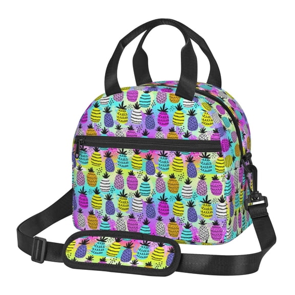 Xecao Graffiti Pineapples Print Insulated Lunch Box, Lunch Cags Lunch Bag Featuring An Adjustable Shoulder Strap