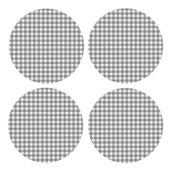 Xecao Gray Checkboard for MDF Cork Coaster 4 Pcs,Drink Coasters,Suit for House Warming Gifts New Home ,Coffee Table Decor-Round Shape