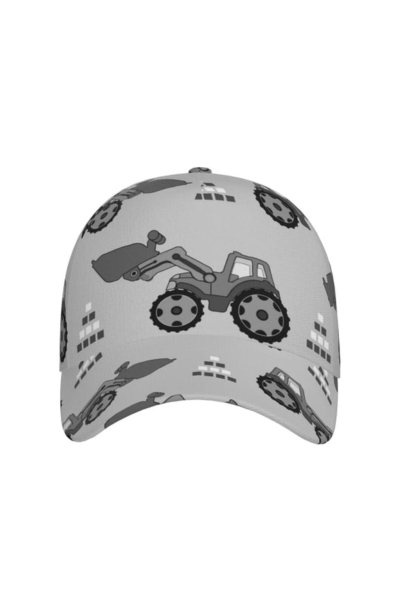 Gray Tractor for Baseball Cap: Unisex, crafted from classic polyester twill fabric, featuring a soft unconstructed design