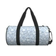 thumbnail image 1 of Xecao Gray White Floral print Round Travel Duffel Bag is a foldable gym bag with an inner pocket, perfect for travel sports, 1 of 8