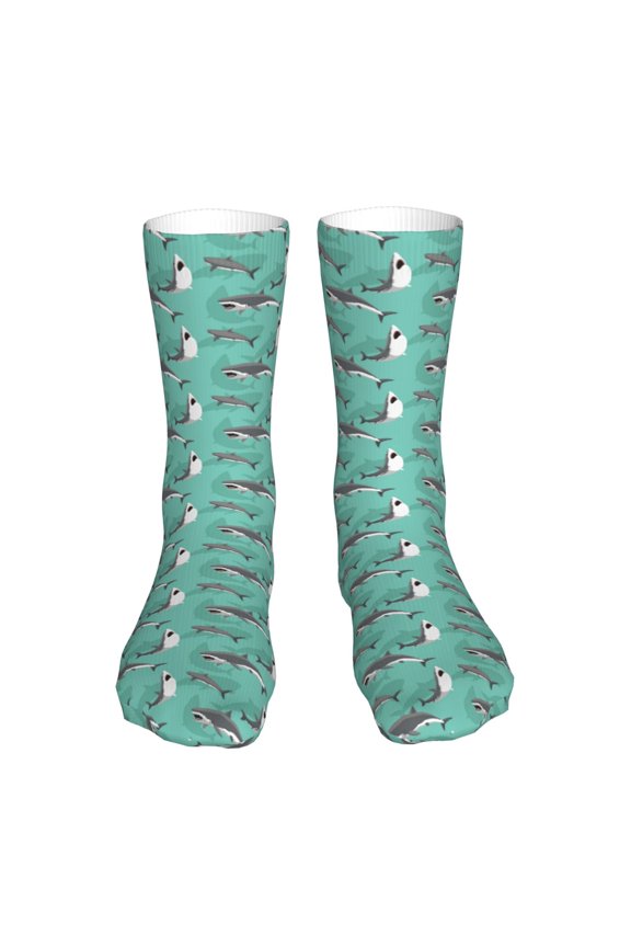 Great White Shark Print Fashion No Heel Casual Crew Socks Cushioned Breathable for Men Women - Moisture wicking,Not easy to fade Suitable for daily