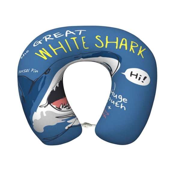 Xecao Great White Shark Print Memory Foam Cervical Neck Pillow Versatile U-Shaped Pillows for Home,Office,Camping,Travelling,Soft Washable Cover