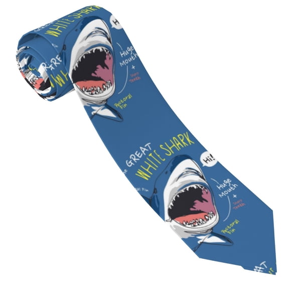 Xecao Great White Shark Print Tie For Men Necktie Woven Jacquard Neck Ties,Classic Men's Tie