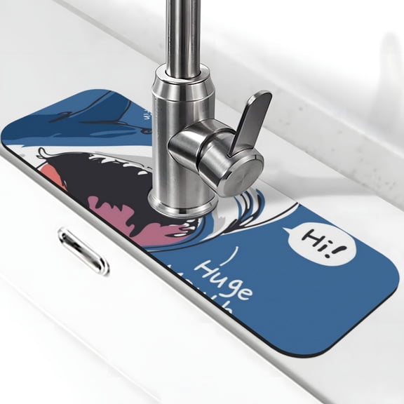 Xecao Great White Shark for Kitchen Sink Splash Guard Faucet Mat , Faucet Guard & Draining mat, (15" X 5.5" )