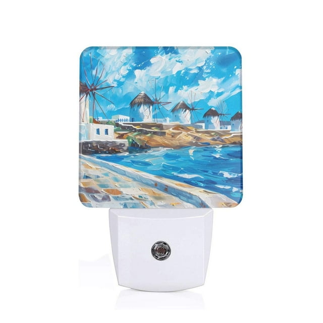 Xecao Greek Island Windmills Painting for Night Light a Wallmounted