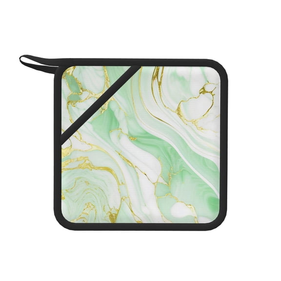 Xecao Green And Gold Abstract Marble for Silicone Trivet Mats - Heat Resistant Pot Holders, Multipurpose Non-Slip Hot Pads