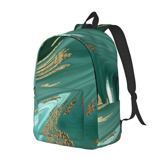Xecao Green And Gold Marble for Canvas College Laptop Backpack, a Durable Rucksack for Both Men and Women, ideal for travel, school, and daily use Bag-Small