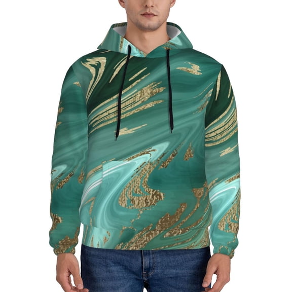 Xecao Green And Gold Marble Pattern Men's Adult Pullover Hoodie,Hooded Sweatshirt-3X-Large