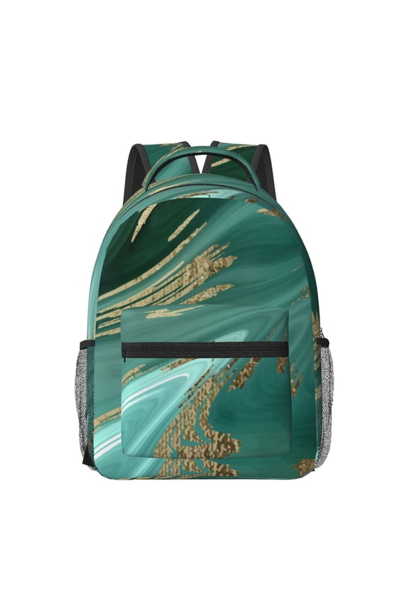 Green And Gold Marble Print Casual Backpack: A Computer Backpack Ideal for Men and Women, Perfect for College, School, or Daily Travels-One Size