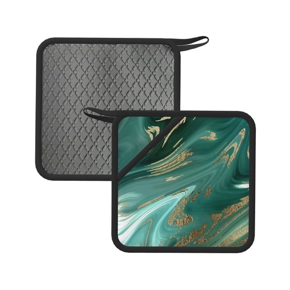Xecao Green And Gold Marble for Silicone Trivet Mats - Heat Resistant Pot Holders, Multipurpose Non-Slip Hot Pads