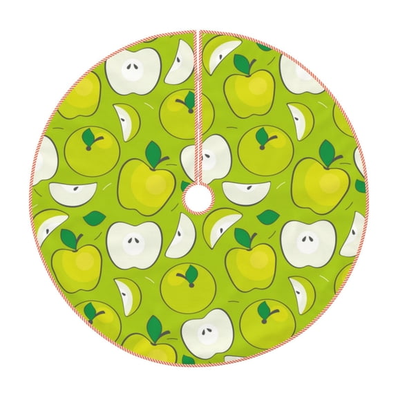 Xecao Green Apple Pattern Christmas Tree Skirt Round Xmas Tree Mat Base Cover for Holiday Home Decorations-48"