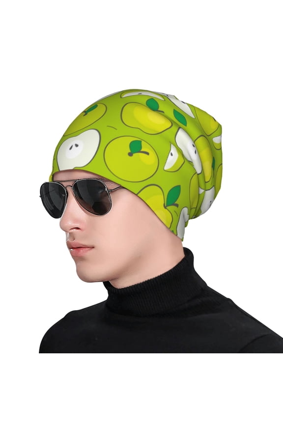 Green Apple Print Beanie Knitted Hat for Men Women, Winter Fashion Knit Cuffed Caps Unisex