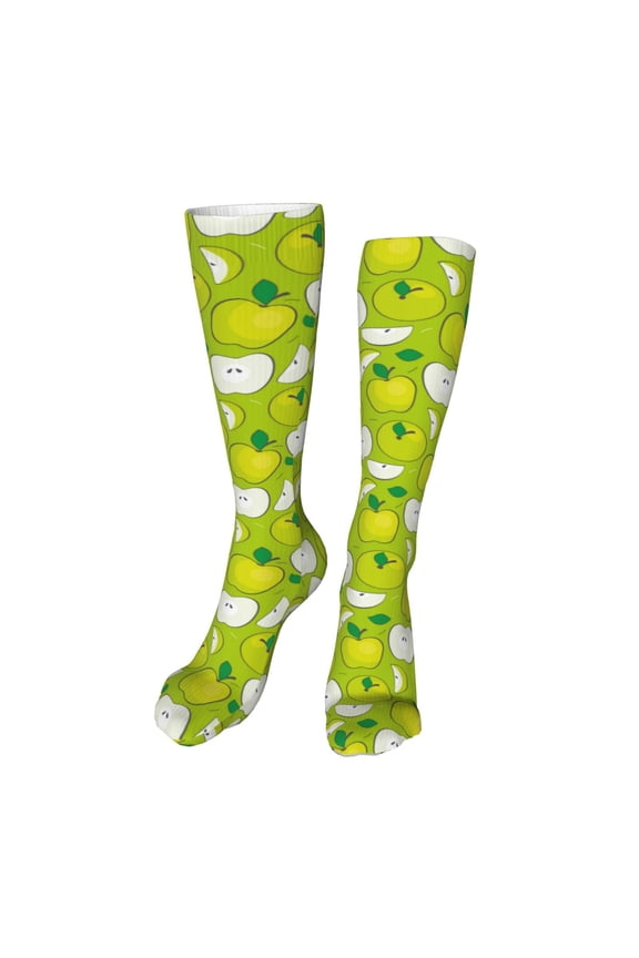 Green Apple Print Calf Socks Seamless Toe, Knee High Long Socks, Sports Socks Trouser Socks for Women and Men-One Size