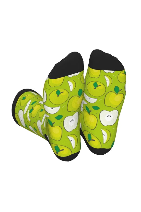 Green Apple Print Crew Socks for Men and Women, Men's Soft Moisture-wicking Sock