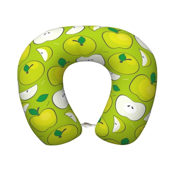 Xecao Green Apple Print Memory Foam Cervical Neck Pillow Versatile U-Shaped Pillows for Home,Office,Camping,Travelling,Soft Washable Cover