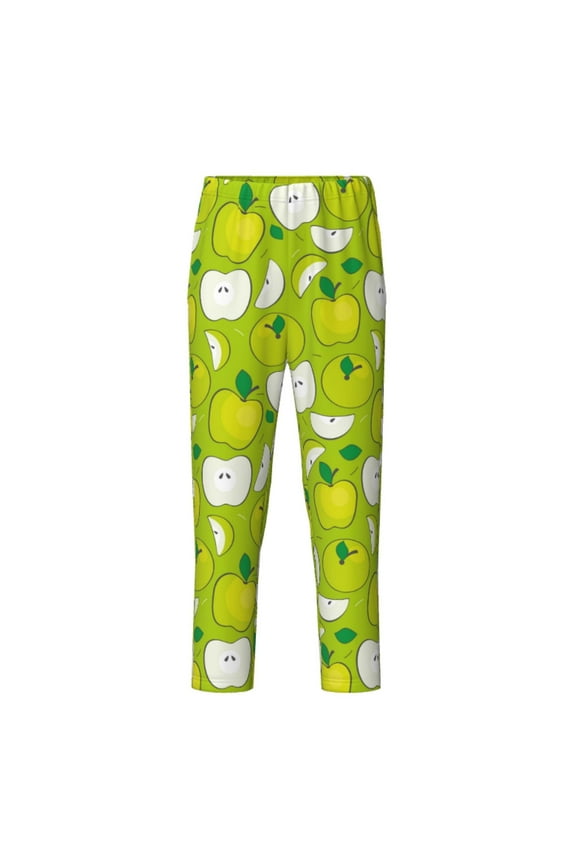 Green Apple Print Teenagers' Pajama Pants Long Sleep Pants Soft Elastic Waist Pajama Bottoms Elastic waist with 2 Pockets 5-16 Years-Medium