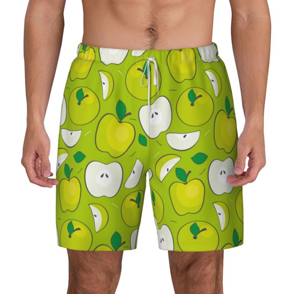 Xecao Green Apple for Men's Swimming Trunks Swim Trunks Quick Dry Swim Shorts with Mesh Lining Funny Swimwear Bathing Suits