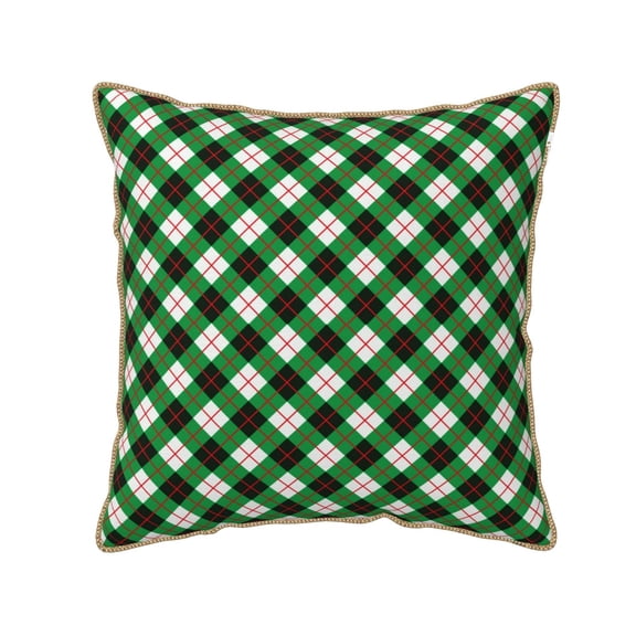 Xecao Green Argyle Plaid Print Soft Velvet Decorative Throw Pillow Covers, Square Cushion Cases for Bed, Sofa, Living Room, Car, and Indoor Outdoor Use-20"x20"