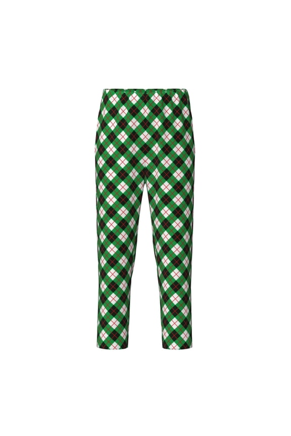 Green Argyle Plaid Print Teenagers' Pajama Pants Long Sleep Pants Soft Elastic Waist Pajama Bottoms Elastic waist with 2 Pockets 5-16 Years-Small