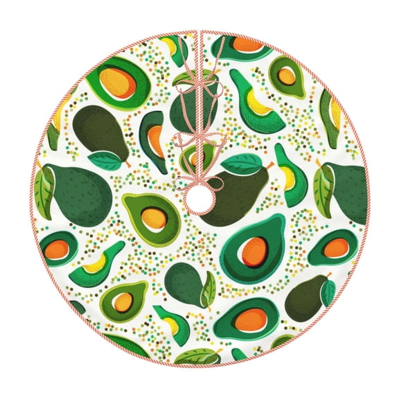 Xecao Green Avocado Pattern Christmas Tree Skirt Holiday Part Decorations for Christmas Tree, Farmhouse Christmas Decor Xmas Holiday Home Party Decorations-48"