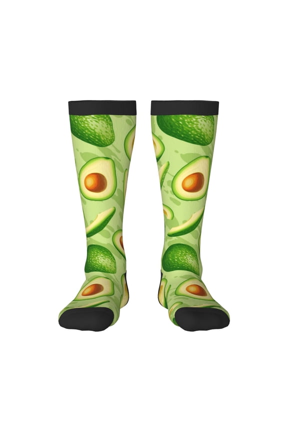 Green Avocado print thigh-high socks, crafted for both men and women with a stretchy, high-opaque design perfect for daily wear
