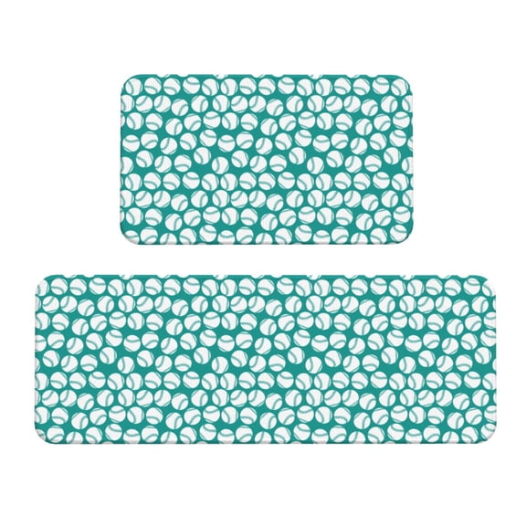Xecao Green Baseball Patten Kitchen Rugs and Mats Sets,2 Pieces Non-Slip Washable Rugs, Kitchen Mat for Floor,Suit for Kitchen Decor and Accessories