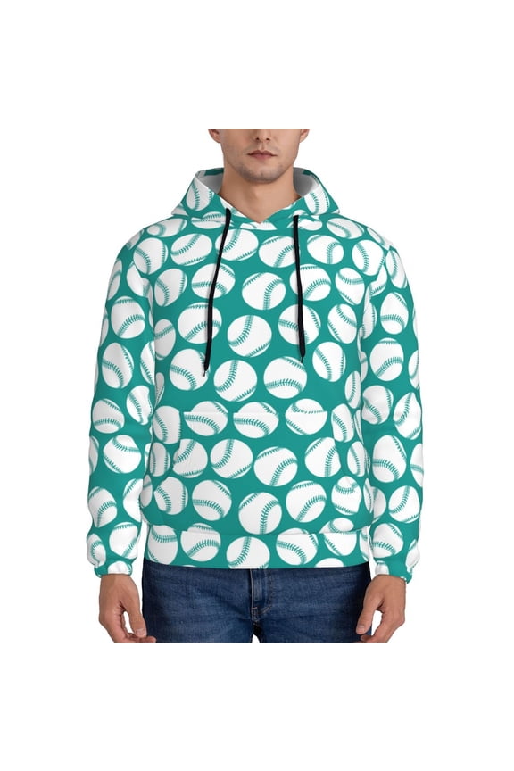 Green Baseball Pattern Men's Adult Pullover Hoodie,Hooded Sweatshirt-3X-Large