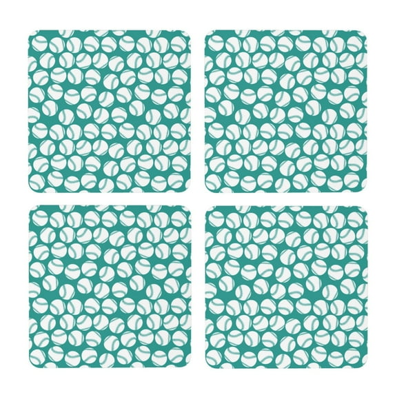 Xecao Green Baseball for MDF Cork Coaster 4 Pcs,Drink Coasters,Suit for House Warming Gifts New Home ,Coffee Table Decor-Square