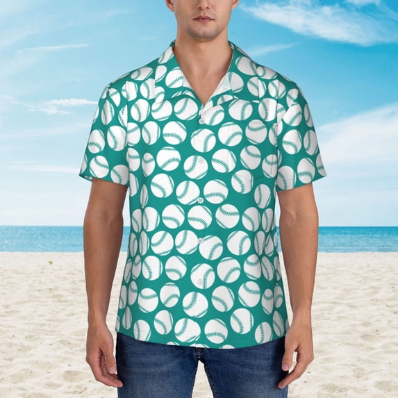 Xecao Green Baseball print Hawaiian shirt - a stylish short-sleeve button-down for men, perfect for casual beach and tropical outings.