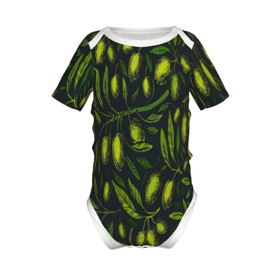 Xecao Green Branch Olive Pattern Baby Climbing Bodysuit Short Sleeve Onesie Unisex 0-12 Months Baby Shirt Newborn Outfits Crotch snap design-2 Years