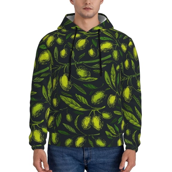 Xecao Green Branch Olive Pattern Men's Adult Pullover Hoodie,Hooded Sweatshirt-3X-Large