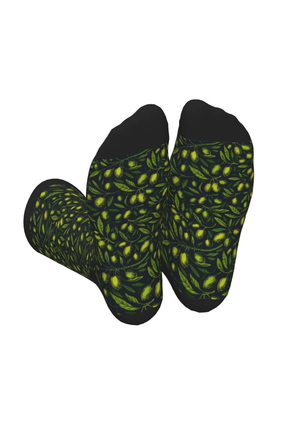 Green Branch Olive Print Crew Socks for Men and Women, Men's Soft Moisture-wicking Sock