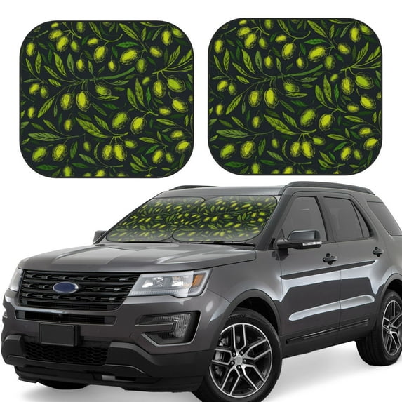 Xecao Green Branch Olive for Foldable Car Sun Shades (2-Pack) offer sun protection with an easy-fold design for convenient windshield shading.