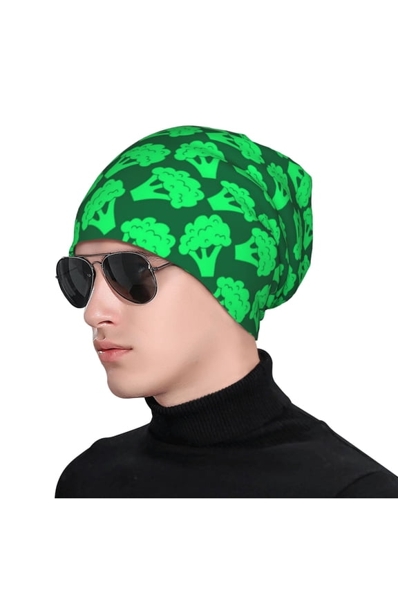 Green Broccoli Print Beanie Knitted Hat for Men Women, Winter Fashion Knit Cuffed Caps Unisex